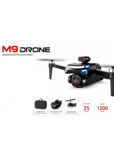 M9 Dron Katlanabilir Ekranlı Kumanda 4k Çift Çift Lens Fvp Kameralı Wi-fi Canlı Görüntü Aktarımı Takip Et Modu Katlanabilir Özel Çantalı 360 Dere Engel Algılamalı Fırçasız Motor Renkli Aydınlatma