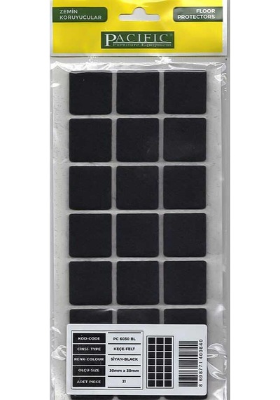 Pacific 6030 BL Yapışkanlı Keçe 30 mm X 30 mm Siyah