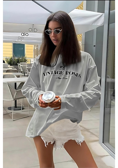 Madmext Boyalı Gri Baskılı Uzun Kollu Tişört Mg2451 Boyalı Gri