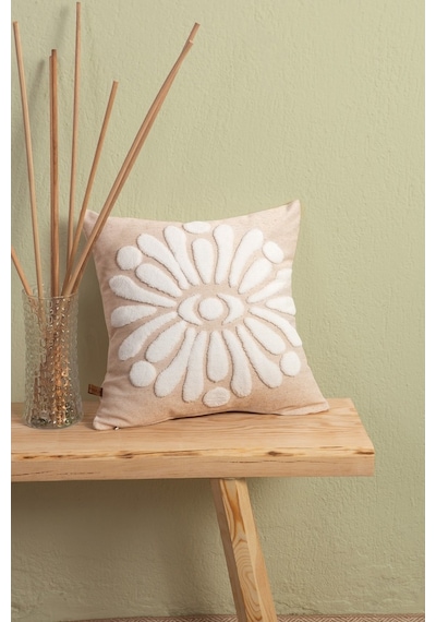 Bohem Özel Tasarım Punch Panç Desen Kare Dekoratif Kırlent Kılıfı 43x43 cm Boho Bej