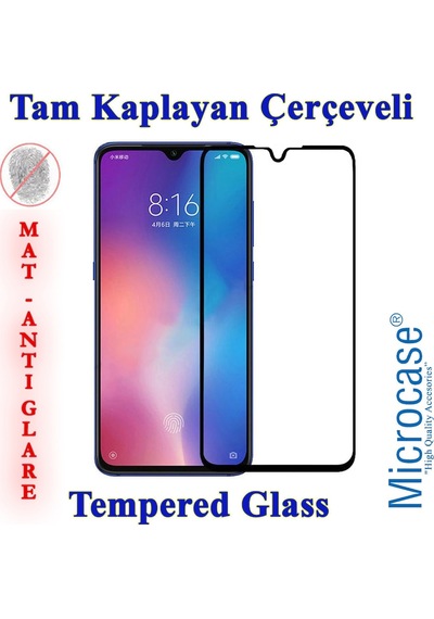 Microcase Xiaomi Mi 9 Tam Kaplayan Çerçeveli Cam - Mat Siyah