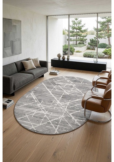 Etro Dekoratif Modern Akrilik Makine Oval Halı Et06 Koyu Gri
