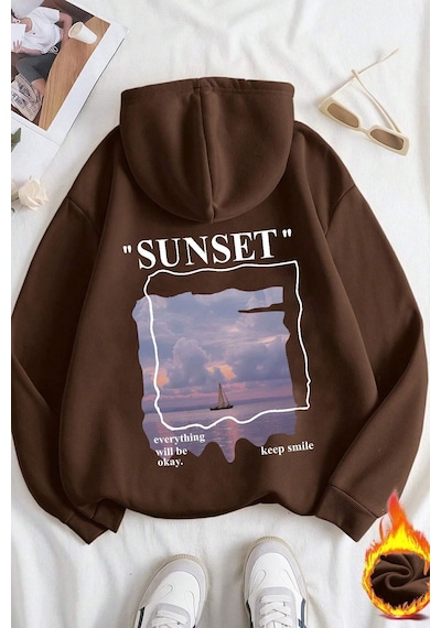 Uyguntarz Unisex Sunset Baskılı Sweatshirt Kahverengi