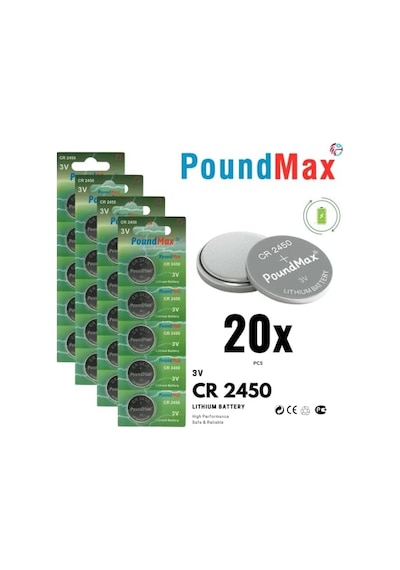 20 X Poundmax Cr2450, Dl2450,ecr2450, Kcr2450 3v Lityum Madeni Düğme Pil