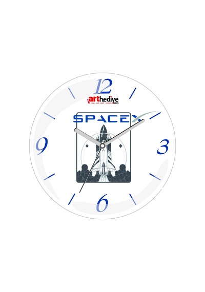 Elon Musk Spacex Füze Roket Çap 30cm Sessiz Akar Bombeli Gerçek Cam Duvar Saati Çok Renkli