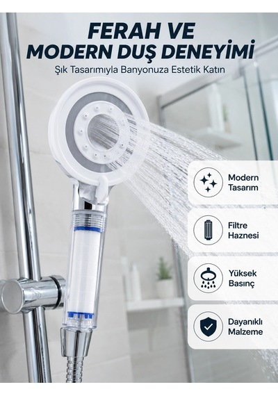 Mey İthalat Mineral Taşlı Filtreli Duş Başlığı Güçlü Su Basınçlı Banyo Başlığı Çok Renkli