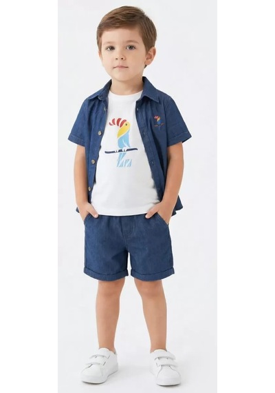 Veraura Lifestyle 2/6 Yaş Denim Gömlek Şortlu 3lü Çocuk Takımı Mavi