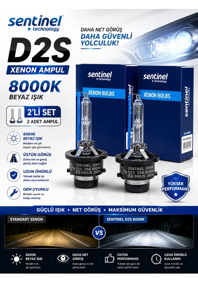 D2s 8000k Xenon Far Ampulü 2'li Set Beyaz Işık Oem Uyumlu Yüksek