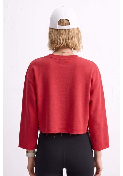 Barrels And Oıl Kadın Bisiklet Yaka Oversize Kısa Swaetshirt - Kırmızı Kırmızı
