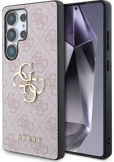 Galaxy Uyumlu S25 Ultra Kılıf Guess Lisanslı Pu Deri 4g Desenli Metal Büyük 4g Ve Yazı Logolu Kapak Pembe