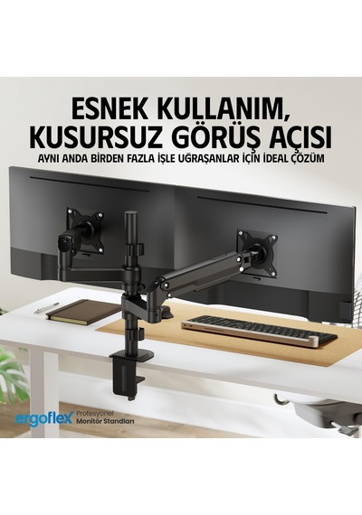 Lexroo Ef S16 Çift Kol 17-32 İnch Uyumlu Amortisörlü 2-9 Kg Monitör Standı 2026 Versiyon