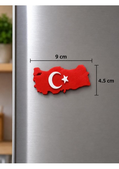 Magnet Buzdolabı Magneti Türkiye Haritası Türk Bayraklı Hediyelik Dekoratif 9 X 4,5 Cm