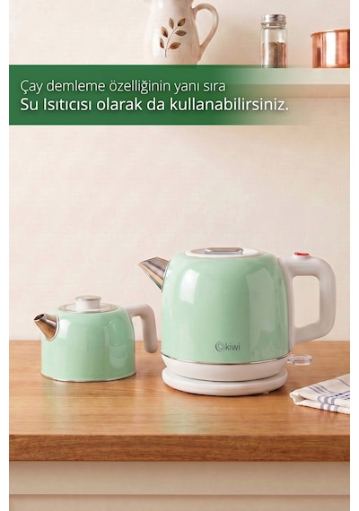 Ktm-2921 Paslanmaz Çelik Çay Makinesi 1800w & 2.2 L Su Isıtıcı & 1.2 L Demlik & 90 C Sıcak Tutma Yeşil