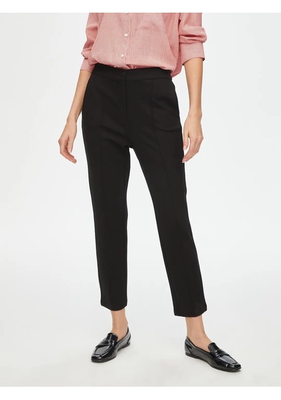 Faik Sönmez Önü Dikişli Slim Fit Örme Kadın Pantolon 00089 Siyah