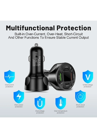 Zuidid Zd66w Dijital Ekranlı 2 Usb + 2 Type C Hızlı Araç Şarjı