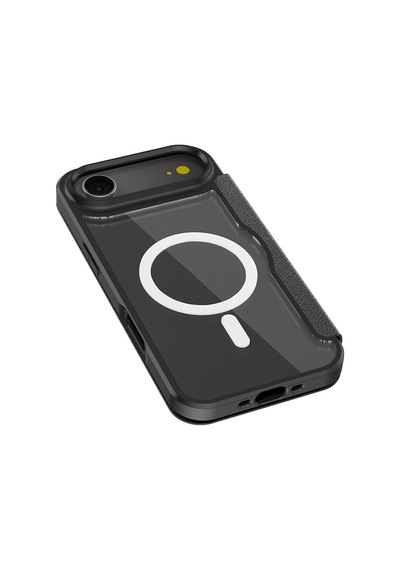 Apple Uyumlu iPhone 17 Air Kılıf M-safe Şarjlı Raptic Air Folio Şeffaf Kartlıklı Kapaklı Kılıf Siyah