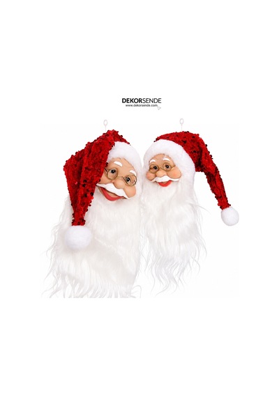 Yılbaşı Süsü Noel Baba Kafası Kırmızı Payetli Şapkalı 32 Cm