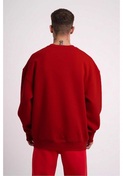 Erkek Biskilet Yaka Üç İplik Sweatshirt - Kırmızı