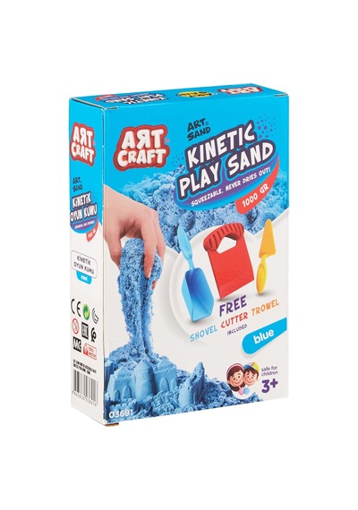 Art Craft 03691 Aksesuarlı Kinetik Oyun Kumu, Mavi, 1000 Gr Beyaz