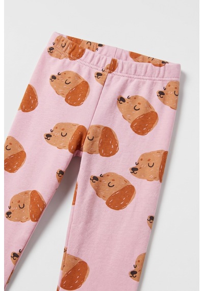 Magu Kız Çocuk Pamuklu Köpek Desenli Pembe Sweatshirt Ve Tayt Takımı