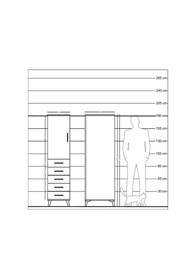 Kronos Dolap Tek Raflı 5 Çekmeceli Tek Askılı 44x59x182 Çam-çam Çam