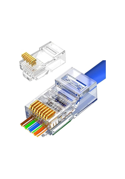 Koodmax - 100 Adet - 3u" 3 Micron Gold Plated Cat6 Ez Rj45 Yeni Nesil Delikli Konnektör Uç Jack