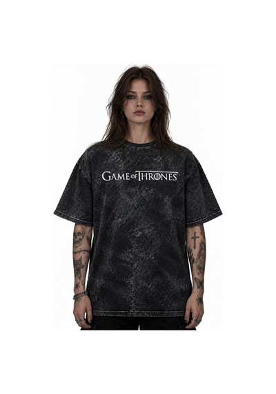 Game Of Thrones Efsane Dizi Baskılı Unisex Oversize Eskitme Yıkam Siyah