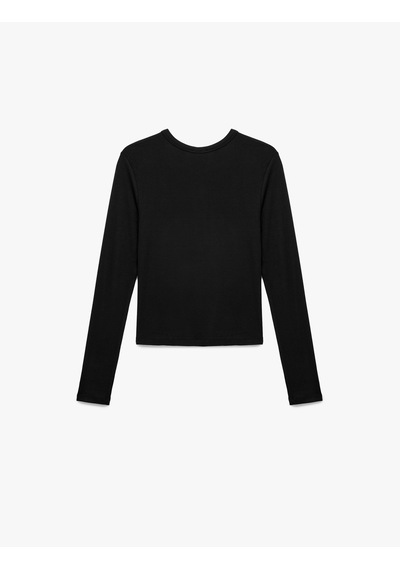 Koton Viskon Slim Fit Uzun Kollu Bisiklet Yaka Tişört Siyah 7wak50005ek