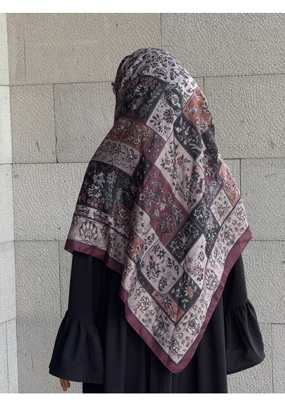 Qalortex Scarf Pamuklu Soft Osmanlı Desen Eşarp-mürdüm