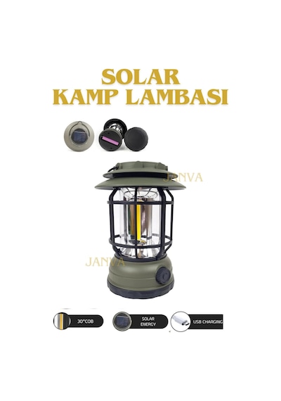 Janva Nostaljik ışığı ayarlanabilir Şarjlı Ledli Kamp Lambası Işıldak Fener 18650 şarjlı pilli Yeşil