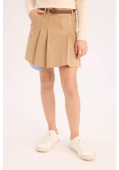 DeFacto Kız Çocuk Kemerli Pileli Gabardin Etek D9221A825SMBG65 Bej