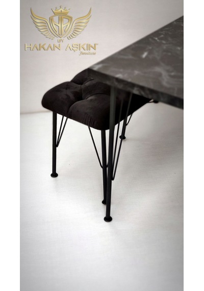 By Hakan Aşkın Metal Ayaklı 70x120cm Black Luxury Table & Bench Series 2024 Siyah