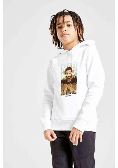 Tshirthane Mad Max Baskılı Unisex Çocuk Kapüşonlu Beyaz Sweatshirt