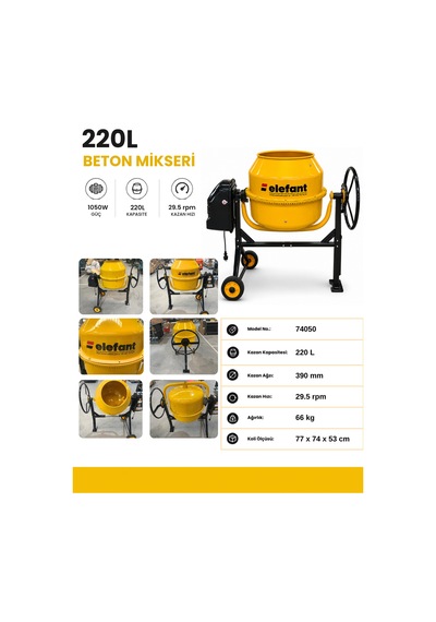 Elefant 220 L Betoniyer Harç Karma Makinesi Karıştırıcı