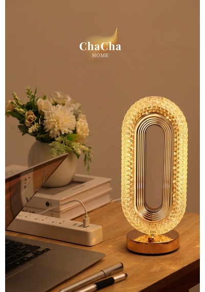 Chacha Home Senya Led Masa Lambası 26 Cm - Gold Detaylı Dekoratif Abajur Ve Gece Lambası Gold Ve Şeffaf