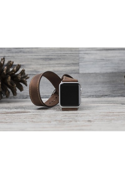 Bouletta Apple Uyumlu  Watch Deri Kordon 42-44-45 MM Çift Tur Kahverengi