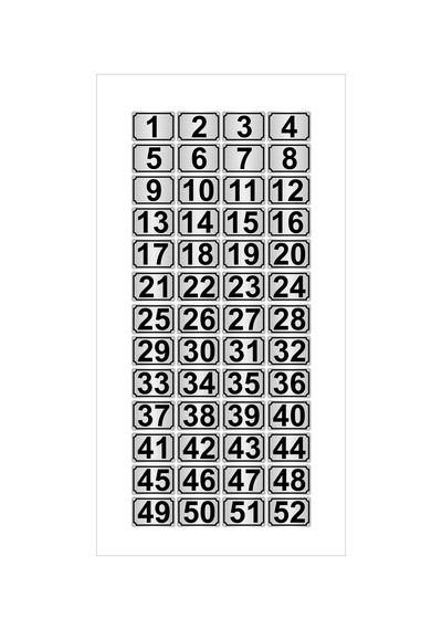 Metal Kapı,masa,dolap Numarası 5cmx7cm 52 Adet Dikdörtgen (1…52) Gümüş Renk Metal