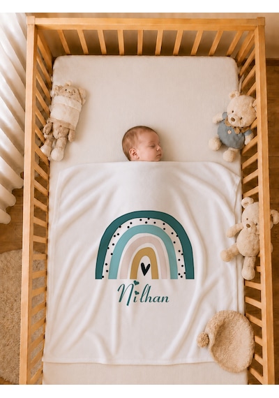 Pia Baby Kişiye Özel Erkek Bebek Tulum Set 4 Parça %100 Pamuk İsimli Organik Baskılı Battaniyeli 1095btyx Krem