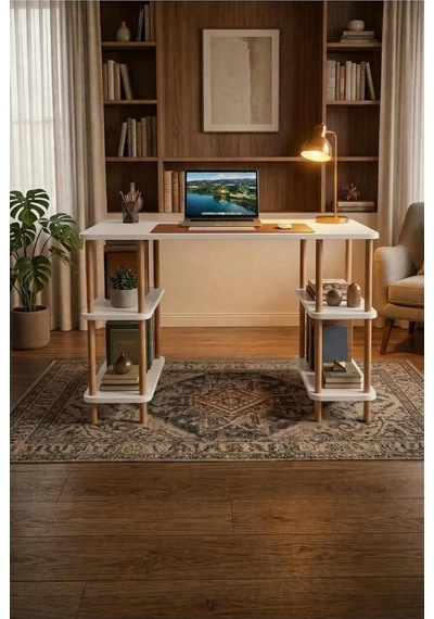 Kitaplıklı Bilgisayar Masası Raflı Çalışma Masası Modern Dekoratif Ofis Mobilyası Beyaz 120 Cm Diğer Kitaplıklı Bilgisayar Masası Raflı Çalışma Masası Modern Dekoratif Ofis Mobilyası Beyaz 120 Cm Diğer