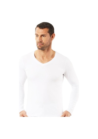 Özkan Underwear Özkan Erkek V Yaka Uzunkol Penye Likralı Fanila Atlet 0274 Beyaz