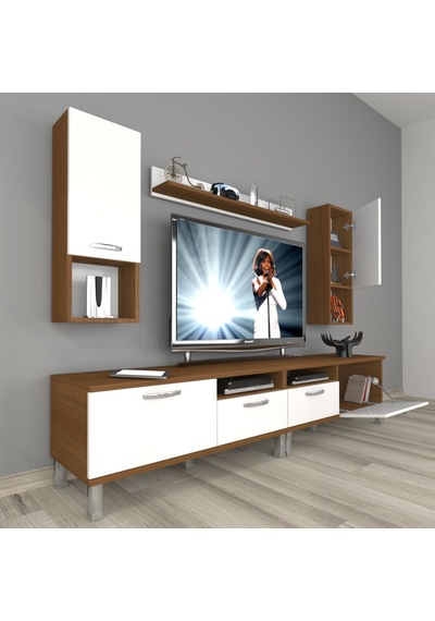 Decoraktiv Eko 5220da Mdf Krom Ayaklı Tv Ünitesi Tv Sehpası Ceviz - Beyaz