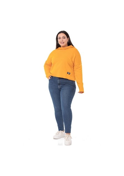 Büyük Beden Kapüşonlu Düşük Kollu Pis Dikişli Üç İplik Hardal Sweatshirt-hardal Hardal