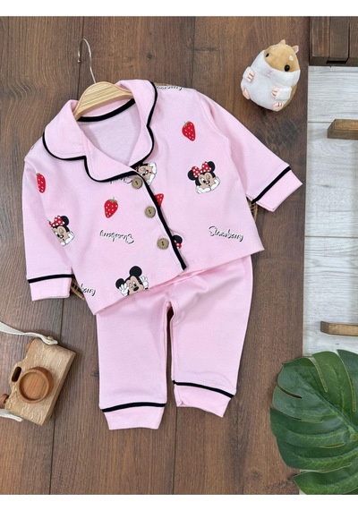 Çilek Desenli Kruvaze Yaka Pijama Takımı 4bb2 Pembe