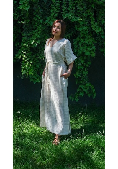 Dokuma Kaftan Elbise - Rahatlığın Şıklığı Ücretsiz Kargo İle Bej