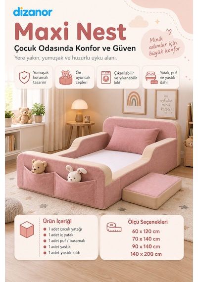 Dizanor Yeni Nesil Maxi Nest %100 Sünger Ve Yıkanabilir Fermuarlı Kumaşa Sahip Bebek, Çocuk Ve Genç Montessori Karyola Baza Ve Başlık Yatağı Seti - Pembe - Bej - 90 X 190 Dizanor Yeni Nesil Maxi Nest %100 Sünger Ve Yıkanabilir Fermuarlı Kumaşa Sahip Bebek, Çocuk Ve Genç Montessori Karyola Baza Ve Başlık Yatağı Seti - Pembe - Bej - 90 X 190