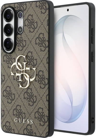 Galaxy S26 Ultra Uyumlu Kılıf Guess Lisanslı Pu Deri Büyük Metal Logo Dizaynlı Kapak Kahverengi