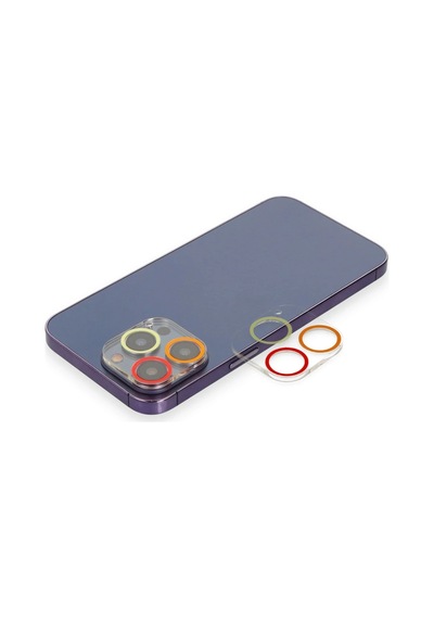 Newface Apple iPhone Uyumlu 13 Pro Max Renkli Kamera Lens Koruma Cam Semeglbl - 56 - Turuncu-kırmızı