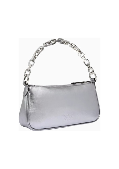 Pinko Mini Half Moon Lamineli Süet Gümüş Lüks Baguette Çanta, Şık Ve Çok Yönlü Omuz Çantası