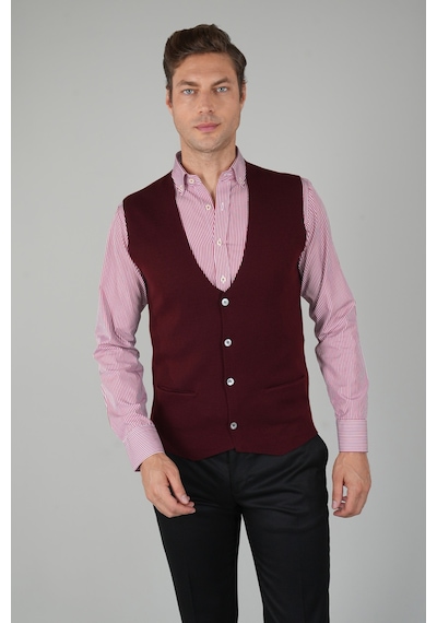 Bisse Bordo Düz Triko Yün Erkek Yelek Tryl24k24203 D25 Bordo Bisse Bordo Düz Triko Yün Erkek Yelek Tryl24k24203 D25 Bordo