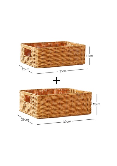 Ocean Home Textile 2'li Çocuk Odası Yıkanabilir Bej Pp Rattan Sepet Set 33 X 23 X 11 / 39 X 29 X 13 Cm